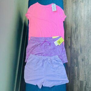 New Girls Size M (8) Shirt and Shorts Lot of 3 Pink Purple Spring Summer Bundle